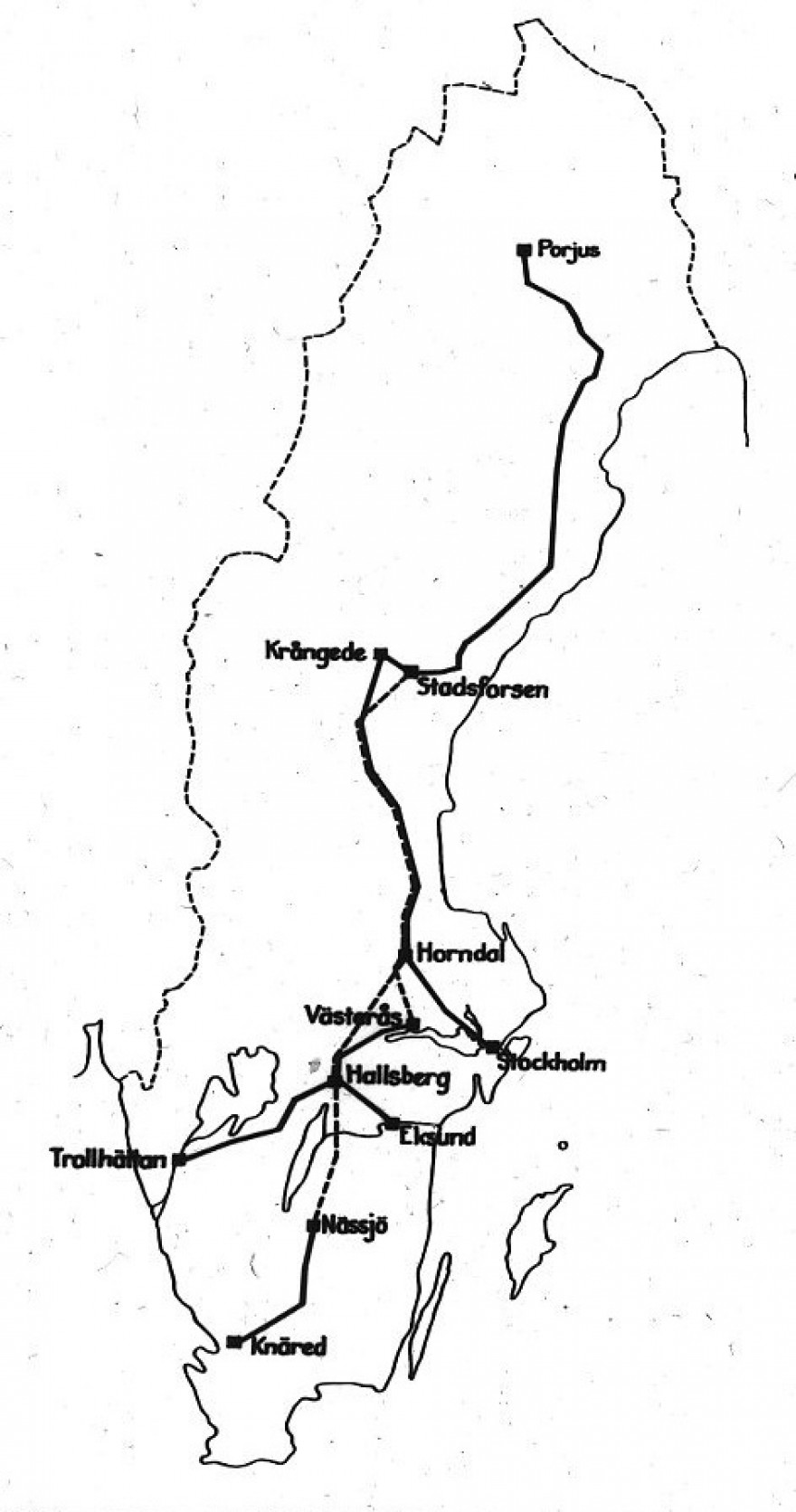 Planned Swedish national grid in 1938