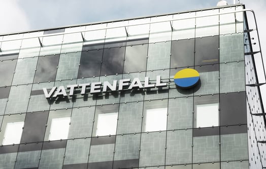 Vattenfall logo on the head office facade Vattenfall logo on the head office facade